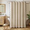 MIULEE 84″ Long Scalloped Linen Shower Curtain with 12 Metal Hooks Cute Extra Long Boho Heavy Duty Washable Waterproof Thick Cloth Curtains with Black Border for Bathroom Hotel Bathtub,Natural(Beige)
