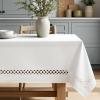 MIULEE Beige Rectangle Linen Polyester Tablecloth with Decorative Cutouts Waterproof Stain Resistant & Shrink-Proof Table Cloth 60×84 inch Farmhouse Style for Dining Wedding Party and Outdoor Picnics(White)