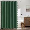 MIULEE Beige Scalloped Shower Curtain Linen Textured with 12 Metal Hooks Cute Heavy Duty Washable Waterproof Neutral Thick Cloth Shower Curtains with Black Border for Bathroom Bathtub,W72*L72 Cream(Dark Green)