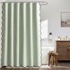 MIULEE Beige Scalloped Shower Curtain Linen Textured with 12 Metal Hooks Cute Heavy Duty Washable Waterproof Neutral Thick Cloth Shower Curtains with Black Border for Bathroom Bathtub,W72*L72 Cream(Sage Green)