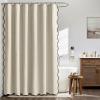 MIULEE Beige Scalloped Shower Curtain Linen Textured with 12 Metal Hooks Cute Heavy Duty Washable Waterproof Neutral Thick Cloth Shower Curtains with Black Border for Bathroom Bathtub,W72*L72 Cream(Natural)