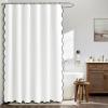 MIULEE Beige Scalloped Shower Curtain Linen Textured with 12 Metal Hooks Cute Heavy Duty Washable Waterproof Neutral Thick Cloth Shower Curtains with Black Border for Bathroom Bathtub,W72*L72 Cream(White)