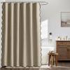 MIULEE Beige Scalloped Shower Curtain Linen Textured with 12 Metal Hooks Cute Heavy Duty Washable Waterproof Neutral Thick Cloth Shower Curtains with Black Border for Bathroom Bathtub,W72*L72 Cream(Khaki)