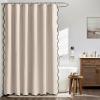 MIULEE Beige Scalloped Shower Curtain Linen Textured with 12 Metal Hooks Cute Heavy Duty Washable Waterproof Neutral Thick Cloth Shower Curtains with Black Border for Bathroom Bathtub,W72*L72 Cream(Beige)