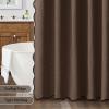 MIULEE Beige Scalloped Shower Curtain Linen Textured with 12 Metal Hooks Cute Heavy Duty Washable Waterproof Neutral Thick Cloth Shower Curtains with Black Border for Bathroom Bathtub,W72*L72 Cream(Brown)