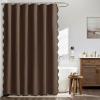 MIULEE Beige Scalloped Shower Curtain Linen Textured with 12 Metal Hooks Cute Heavy Duty Washable Waterproof Neutral Thick Cloth Shower Curtains with Black Border for Bathroom Bathtub,W72*L72 Cream(Brown)