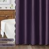 MIULEE Beige Scalloped Shower Curtain Linen Textured with 12 Metal Hooks Cute Heavy Duty Washable Waterproof Neutral Thick Cloth Shower Curtains with Black Border for Bathroom Bathtub,W72*L72 Cream(Purple)