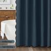 MIULEE Beige Scalloped Shower Curtain Linen Textured with 12 Metal Hooks Cute Heavy Duty Washable Waterproof Neutral Thick Cloth Shower Curtains with Black Border for Bathroom Bathtub,W72*L72 Cream(Navy Blue)