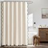MIULEE Beige Scalloped Shower Curtain Linen Textured with 12 Metal Hooks Cute Heavy Duty Washable Waterproof Neutral Thick Cloth Shower Curtains with Black Border for Bathroom Bathtub,W72*L72 Cream(Cream White)