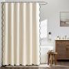 MIULEE Beige Scalloped Shower Curtain Linen Textured with 12 Metal Hooks Cute Heavy Duty Washable Waterproof Neutral Thick Cloth Shower Curtains with Black Border for Bathroom Bathtub,W72*L72 Cream(Ivory)