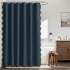 MIULEE Beige Scalloped Shower Curtain Linen Textured with 12 Metal Hooks Cute Heavy Duty Washable Waterproof Neutral Thick Cloth Shower Curtains with Black Border for Bathroom Bathtub,W72*L72 Cream(Navy Blue)