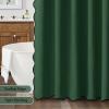 MIULEE Beige Scalloped Shower Curtain Linen Textured with 12 Metal Hooks Cute Heavy Duty Washable Waterproof Neutral Thick Cloth Shower Curtains with Black Border for Bathroom Bathtub,W72*L72 Cream(Dark Green)