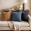 MIULEE Boucle Throw Pillow Covers 18×18 Inch Set of 2 Brown Faux Leather Textured Decorative Pillow Cases Boho Farmhouse Accents Cushion Covers for Couch Bed Livingroom Home Decor(Black)
