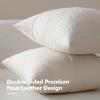 MIULEE Boucle Throw Pillow Covers 18×18 Inch Set of 2 Brown Faux Leather Textured Decorative Pillow Cases Boho Farmhouse Accents Cushion Covers for Couch Bed Livingroom Home Decor(White)
