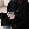 MIULEE Burnt Orange Fleece Blanket, Durable Plush Fuzzy Extra Soft Warm Cozy Striped Flannel Fall Throw Blanket for Couch Sofa Bed 30″x40″(Black)