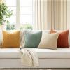 MIULEE Burnt Orange Throw Pillow Covers Soft Couch Decorative Set of 4 Boho Striped Cushion Covers Corduroy Pillowcase Farmhouse Home Decor for Couch Bed Sofa Living Room 18×18 Inch Yellow Orange(Teal-rust)