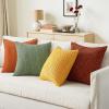 MIULEE Burnt Orange Throw Pillow Covers Soft Couch Decorative Set of 4 Boho Striped Cushion Covers Corduroy Pillowcase Farmhouse Home Decor for Couch Bed Sofa Living Room 18×18 Inch Yellow Orange(Yellow Orange)