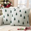 MIULEE Christmas Decorative Chenille Throw Pillow Covers, 18×18 Inch, White Dark Green Tree, Set of 2 Cute Trees with Plaid Patterns Pillows for Sofa Couch Bedroom Chair Xmas Home Decor
