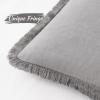 MIULEE Christmas Decorative Throw Pillow Covers Neutral Linen Fringe Throw Pillows Set of 2 Natural Beige Boho Farmhouse Cushion Covers with Tassels for Couch Sofa Bed Living Room Decor 18×18 Inch(Light Grey)