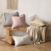 MIULEE Christmas Decorative Throw Pillow Covers Neutral Linen Fringe Throw Pillows Set of 2 Natural Beige Boho Farmhouse Cushion Covers with Tassels for Couch Sofa Bed Living Room Decor 18×18 Inch(White)