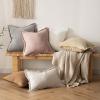 MIULEE Christmas Decorative Throw Pillow Covers Neutral Linen Fringe Throw Pillows Set of 2 Natural Beige Boho Farmhouse Cushion Covers with Tassels for Couch Sofa Bed Living Room Decor 18×18 Inch(Pink)