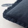 MIULEE Christmas Decorative Throw Pillow Covers Neutral Linen Fringe Throw Pillows Set of 2 Natural Beige Boho Farmhouse Cushion Covers with Tassels for Couch Sofa Bed Living Room Decor 18×18 Inch(Indigo Blue)