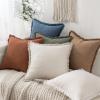 MIULEE Christmas Decorative Throw Pillow Covers Neutral Linen Fringe Throw Pillows Set of 2 Natural Beige Boho Farmhouse Cushion Covers with Tassels for Couch Sofa Bed Living Room Decor 18×18 Inch(Blue Ashes)