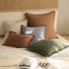 MIULEE Christmas Decorative Throw Pillow Covers Neutral Linen Fringe Throw Pillows Set of 2 Natural Beige Boho Farmhouse Cushion Covers with Tassels for Couch Sofa Bed Living Room Decor 18×18 Inch(Light Grey)
