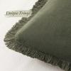 MIULEE Christmas Decorative Throw Pillow Covers Neutral Linen Fringe Throw Pillows Set of 2 Natural Beige Boho Farmhouse Cushion Covers with Tassels for Couch Sofa Bed Living Room Decor 18×18 Inch(Olive Green)