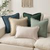 MIULEE Christmas Decorative Throw Pillow Covers Neutral Linen Fringe Throw Pillows Set of 2 Natural Beige Boho Farmhouse Cushion Covers with Tassels for Couch Sofa Bed Living Room Decor 18×18 Inch(Navy Blue)