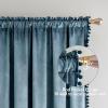 MIULEE Christmas Emerald Green Pom Pom Velvet Curtains for Bedroom/Living Room Darkening Thermal Insulating 84 Inches Long Blackout Curtain with Rod Pocket for Girls Room/Nursery/Home Theater Set of 2(Dark Slate)