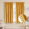 MIULEE Christmas Emerald Green Pom Pom Velvet Curtains for Bedroom/Living Room Darkening Thermal Insulating 84 Inches Long Blackout Curtain with Rod Pocket for Girls Room/Nursery/Home Theater Set of 2(Mustard Yellow)
