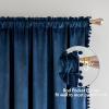 MIULEE Christmas Emerald Green Pom Pom Velvet Curtains for Bedroom/Living Room Darkening Thermal Insulating 84 Inches Long Blackout Curtain with Rod Pocket for Girls Room/Nursery/Home Theater Set of 2(Navy Blue)