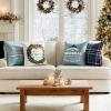 MIULEE Christmas Pillow Covers Set of 4 Plaid Throw Pillow Covers Red Tree Reindeer Wreath Winter Holiday Cushion Case Farmhouse Modern for Sofa Couch Home Decor,18×18 Inch(Blue)