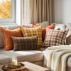 MIULEE Christmas Set of 2 Scottish Tartan Plaid Throw Pillow Covers Farmhouse Classic Decorative Outdoor Square Cushion Cases for Decor Sofa Couch 18×18 Inch, Green(Orange)
