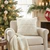 MIULEE Christmas Throw Pillow Covers 18×18 Set of 2 Christmas Decorations Beige Soft Plush Faux Fur Wool Xmas Tree Snowflakes Pillowcases Holiday Festivals Winter Home Decor Sofa Couch Bed Porch(Cream White)