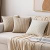 MIULEE Christmas Throw Pillow Covers Soft Corduroy Decorative Set of 2 Boho Striped Pillow Covers Pillowcases Farmhouse Home Decor for Couch Bed Sofa Living Room 18×18 Inch Pure White(Tan)
