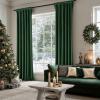 MIULEE Christmas Velvet Curtains 96 Inches Long 2 Panels Set for Bedroom, Pinch Pleat Back Tab Thermal Insulated Living Room Darkening Drapes Pleated Blackout Floor to Ceiling Curtain with Hooks, Red(Emerald Green)