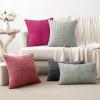 MIULEE Christmas White Corduroy Pillow Covers Pack of 2 Boho Decorative Spliced Throw Pillow Covers Soft Couch Pillowcases Cross Patchwork Textured Cushion Covers for Living Room Bed Sofa 18×18 inch(Hot Pink)