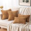 MIULEE Christmas White Corduroy Pillow Covers Pack of 2 Boho Decorative Spliced Throw Pillow Covers Soft Couch Pillowcases Cross Patchwork Textured Cushion Covers for Living Room Bed Sofa 18×18 inch(Brown)