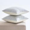 MIULEE Dark Green Patchwork Farmhouse Pillow Covers 18×18 Inch, Pack of 2 Striped Linen Decorative Modern Accent Pillow Cases for Sofa Couch Bedroom(Light Blue)