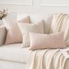 MIULEE Dark Green Patchwork Farmhouse Pillow Covers 18×18 Inch, Pack of 2 Striped Linen Decorative Modern Accent Pillow Cases for Sofa Couch Bedroom(Pink)
