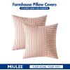 MIULEE Dark Green Patchwork Farmhouse Pillow Covers 18×18 Inch, Pack of 2 Striped Linen Decorative Modern Accent Pillow Cases for Sofa Couch Bedroom(Rust)