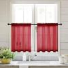 MIULEE Dark Green Sheer Curtains 36 inch Length 2 Panels Kitchen Window Curtains Over Sink, Christmas Short Small Tiers for Bathroom Cafe Linen Textured Light Filtering Half Curtain Rod Pocket Decor(Burgundy Red)