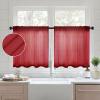 MIULEE Dark Green Sheer Curtains 36 inch Length 2 Panels Kitchen Window Curtains Over Sink, Christmas Short Small Tiers for Bathroom Cafe Linen Textured Light Filtering Half Curtain Rod Pocket Decor(Burgundy Red)