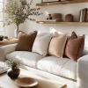MIULEE Decorative Couch Pillow Covers Neutral Linen Fringe Throw Pillows Set of 4 Soft Rustic Cushions Boho Farmhouse Pillowcases for Bed Sofa Living Room Home Decor 18×18 Inch Beige/Brown/Green(Brown)
