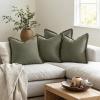 MIULEE Decorative Couch Pillow Covers Neutral Linen Fringe Throw Pillows Set of 4 Soft Rustic Cushions Boho Farmhouse Pillowcases for Bed Sofa Living Room Home Decor 18×18 Inch Beige/Brown/Green(Olive Green)