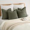 MIULEE Decorative Couch Pillow Covers Neutral Linen Fringe Throw Pillows Set of 4 Soft Rustic Cushions Boho Farmhouse Pillowcases for Bed Sofa Living Room Home Decor 18×18 Inch Beige/Brown/Green(Olive Green)