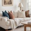 MIULEE Decorative Couch Pillow Covers Neutral Linen Fringe Throw Pillows Set of 4 Soft Rustic Cushions Boho Farmhouse Pillowcases for Bed Sofa Living Room Home Decor 18×18 Inch Beige/Brown/Green(Blue Brown)