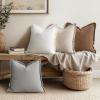 MIULEE Decorative Couch Pillow Covers Neutral Linen Fringe Throw Pillows Set of 4 Soft Rustic Cushions Boho Farmhouse Pillowcases for Bed Sofa Living Room Home Decor 18×18 Inch Beige/Brown/Green(Neutral)